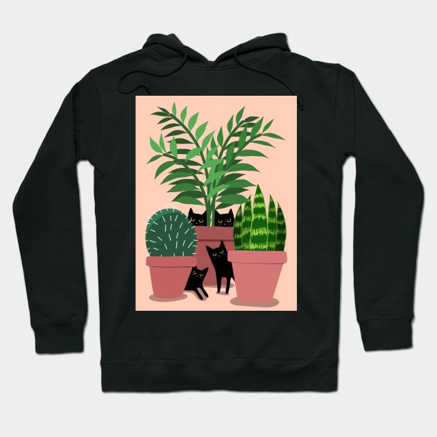 Black Cats and Potted Plants Hoodie by KilkennyCat Art